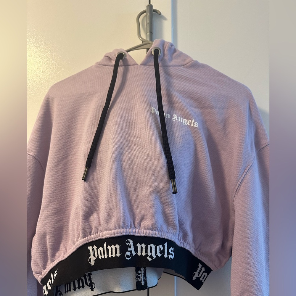 Palm Angels Light Purple Cropped Hoodie